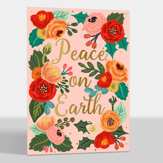 Gold Foil Peace on Earth Folded Holiday Cards